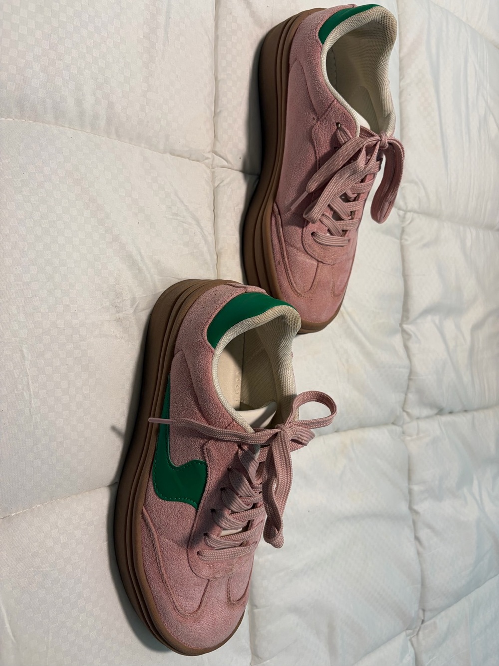 Roolee Pink Suede Sneakers with Green Accent